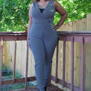 stripe skinny leg jumpsuit